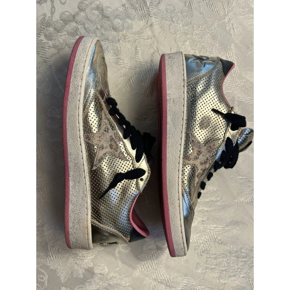 Golden Goose Gold Ballstars Leather Gold with Pink Trim  Size 37/7 - Picture 10 of 13